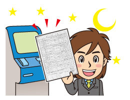 茶髪のスーツを着た男性が左手に証明書などの書類を持っている様子のイラスト画像