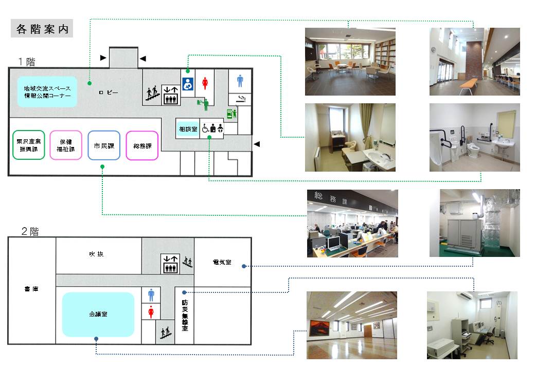 各階案内図と各部屋の内観の写真