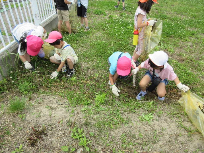 子どもたちが清掃している様子。