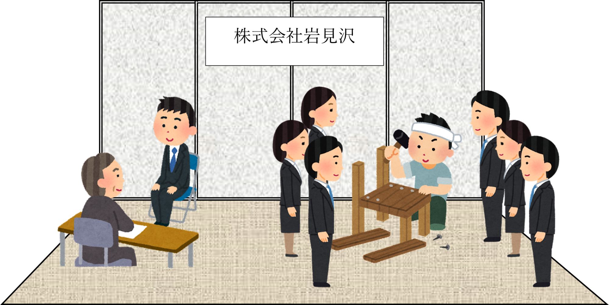 合同企業説明会の実施イメージ(1対1で話を聞いていたり、実際に作業しているのを見たりしている様子)