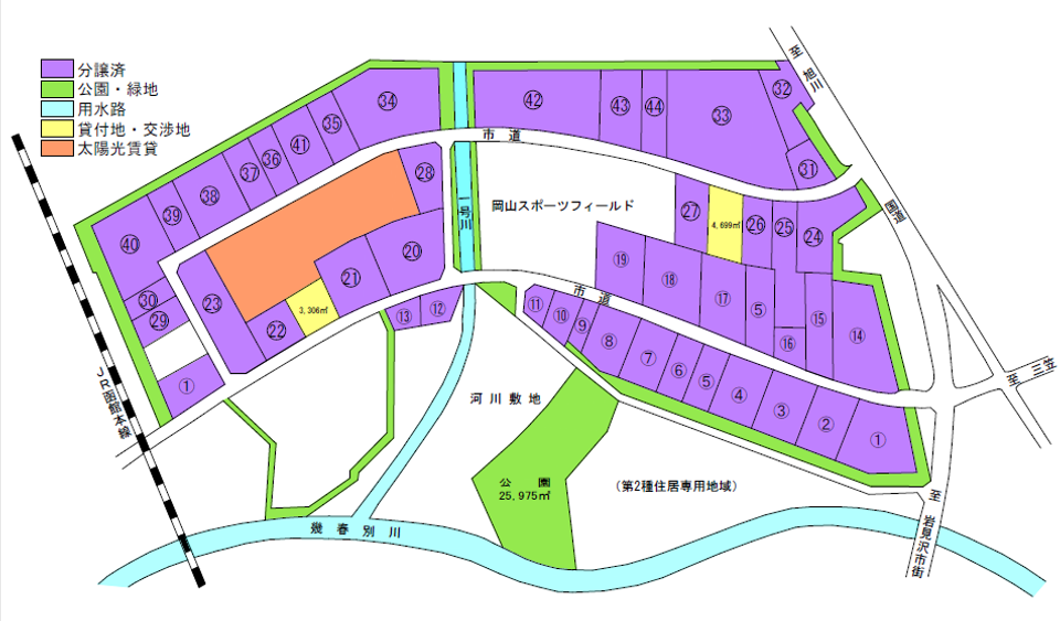 岡山工業団地区画図 詳細は以下