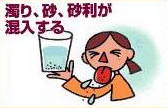 濁り、砂、砂利が混入する