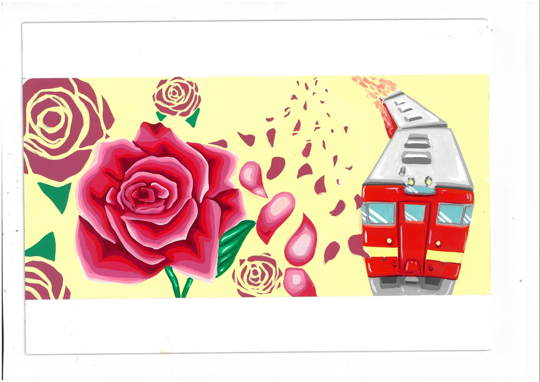 タイトル「薔薇と赤電」の写真