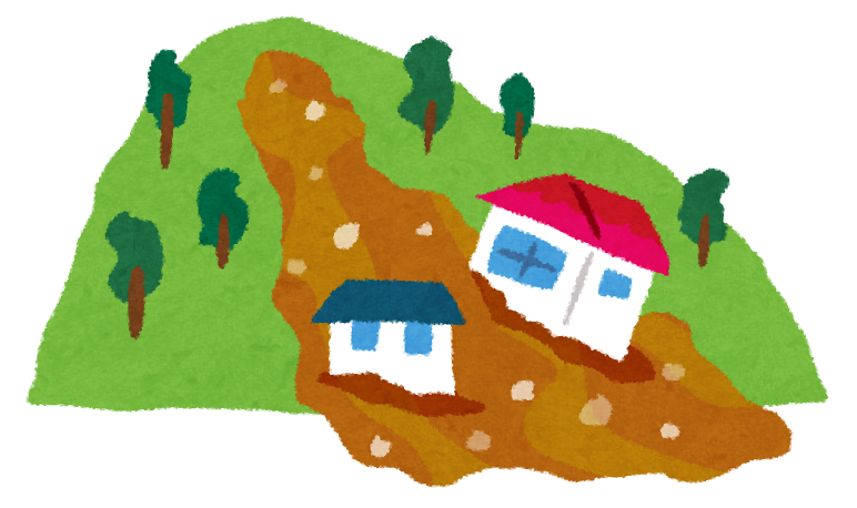 土砂で家が流されているイラスト