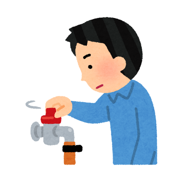 ガスの元栓を閉める男性のイラスト