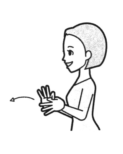 手話の「連絡」を表現しているイラスト（「手話動画2020年6月 連絡」のYouTube動画へリンク）