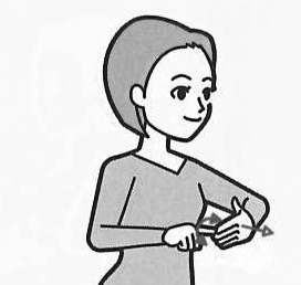 手話の「努力」を表現しているイラスト（「手話動画2020年9月 努力」のYouTube動画へリンク）