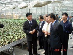 中日環境農業開発区の李副区長から説明を受ける岩見沢市長の写真
