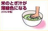 米のとぎ汁が薄緑色（うぐいす色）になる
