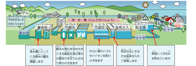 浄水場のしくみの図 詳細は以下