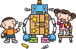 男の子と女の子が工作でロボットを作っているイラスト