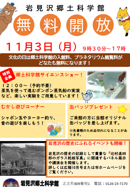 （イメージ）文化の日郷土科学館無料開放